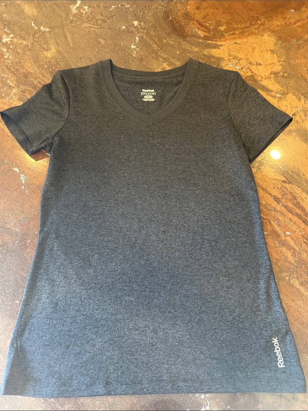 Reebok Women's Heather Charcoal V-Neck Short Sleeve Tee